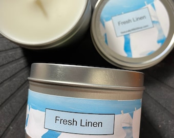 Fresh Linen 8oz Tin Candle - Clean Linen - Fresh Laundry - Clean Scent