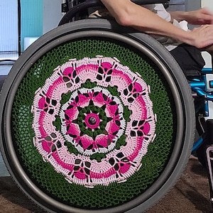 PDF Digital crochet Pattern Wheelchair Text with Photos Wheel Cover Guard Simply Awesome Get Noticed Decoration Mandala Fractal Spokes