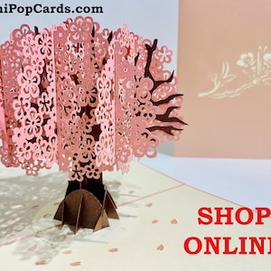 Compre online em www.origamipopcards.com - Cartão pop-up 3D em branco com flor de cerejeira rosa japonesa #3DPopCard #OrigamiPopCards #CartãoDeAniversário #Amor
