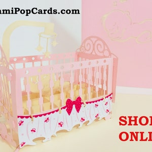 Baby Kinderbett in Pink 3D Geburtstags Grußkarte Origami Handmade Geburtstagseinladungskarte SYDNEY SHOP ONLINE https://origamipopcards.com/