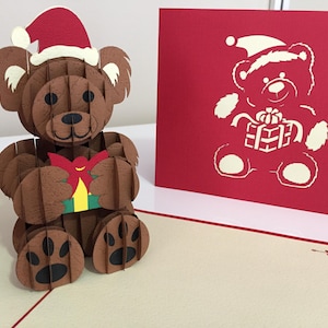 Origami Pop Cards - Christmas Teddy - 3D Pop Up Greeting Card Handmade with Love Origami Pop Cards Shop Online https://origamipopcards.com/