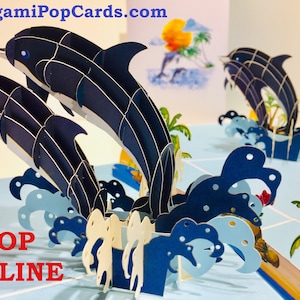 Mutter & Baby Delfin Karte - Original von Origami Pop Cards - 3D Magical Papier Pop Up Karten - Sydney Australia. https://www.origamipopcards.com