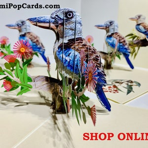Lachende Kookaburra Aussie Vogel Karte Erstellt von Origami Pop Cards, Sydney Australia 3D Papier Pop Up Karten OrigamiPopCards.com