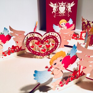 Riesiges Pop Up Herz mit Cupids Karte - Erstellt von Origami Pop Cards 3D Papier Pop Up Karten - OrigamiPopCards.com Hand Made with Love