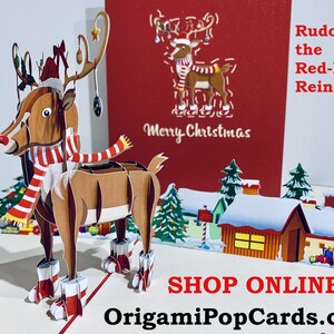 Rudolph the Red-Nosed Reindeer Card Created by Origami Pop Cards, Sydney Australia  3D Paper Pop Up Cards OrigamiPopCards.com
