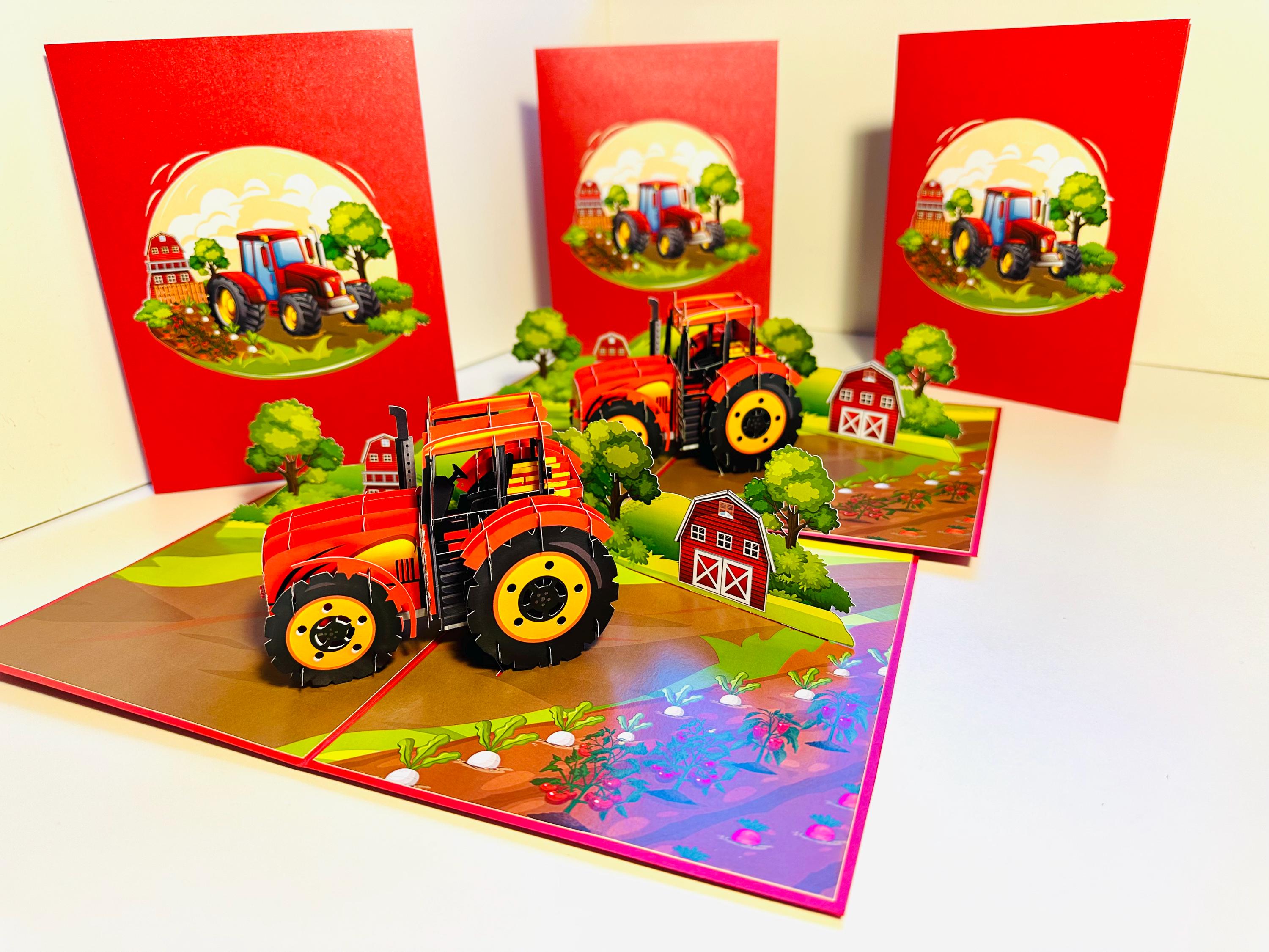 Biglietto Pop-Up 3D A Forma Di Trattore – Pop Card Express – Per Feste Del Papà, Compleanni, Pensionamento