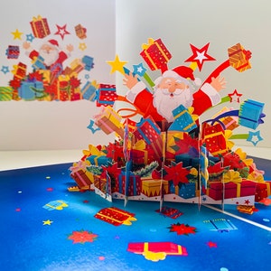 Super Star Santa with Christmas Presents 3D Pop Up Greeting Card Merry Christmas Greetings Handmade Shop Online https://origamipopcards.com/