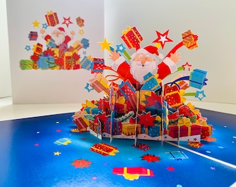 Père Noël super star avec cadeaux de Noël Carte de voeux pop-up 3D Voeux de joyeux Noël Fait main en ligne https://origamipopcards.com/