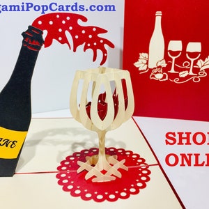 ワインボトルとグラスのカード - Origami Pop Cards Sydney Australia が作成 - 3D ペーパー ポップアップ カード - OrigamiPopCards.com 愛情込めて手作り