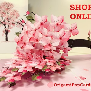 Biglietto di auguri pop-up 3D con albero di ciliegio rosa Sakura che sboccia - Biglietti pop origami Buon compleanno ACQUISTA ONLINE https://origamipopcards.com/