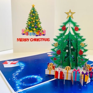 Cartão de felicitações pop-up 3D com árvore de Natal festiva - Cartão mágico de Feliz Natal feito à mão com amor Compre online https://origamipopcards.com/
