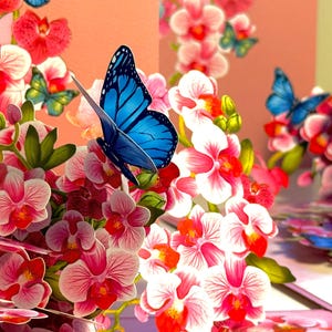 Purple Orchid Garden with Butterflies 3D Greeting Card Handmade Happy Birthday Origami Pop Cards Shop Online https://origamipopcards.com/