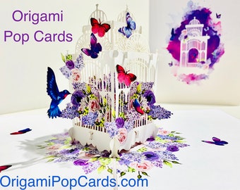 Gorgeous Butterflies Birds Spring Flowers 3D Pop Up Greeting Card Happy Birthday Thank You Wedding Shop Online https://origamipopcards.com/