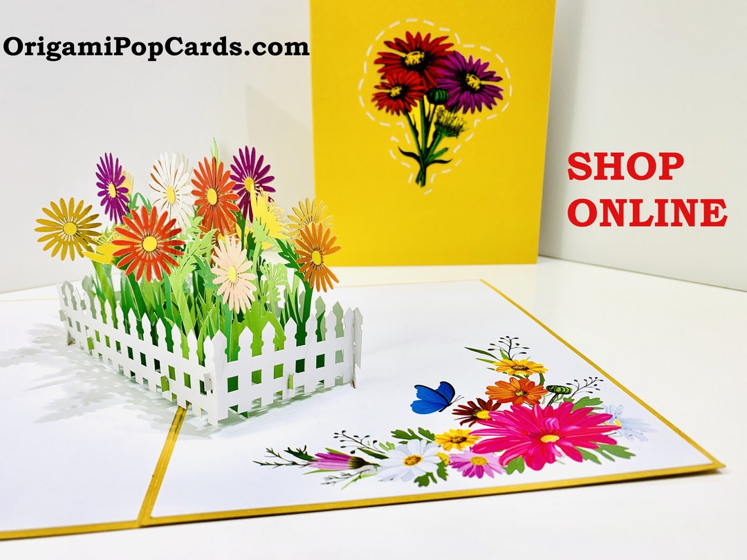 Colourful Daisy Garden 3D Birthday Greeting Card Origami Handmade ...