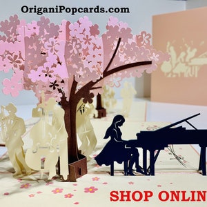 Pink Symphonieorchester Musik Band Karte - erstellt von Origami Pop Cards - 3D Papier Pop Up Karten - OrigamiPopCards.com Hand Made With Love
