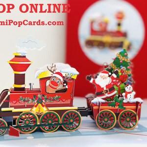 Train du Père Noël ~ Carte de voeux pop-up 3D Joyeux Noël fait main Joyeuses fêtes Achetez en ligne https://origamipopcards.com/