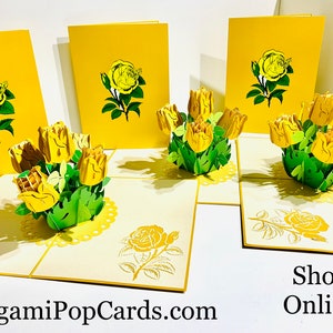 Golden Rose Bouquet Card Classic & Chic - Created by Origami Pop Cards 3D Magical Paper Pop Up Cards - Sydney Australia. OrigamiPopCards.com