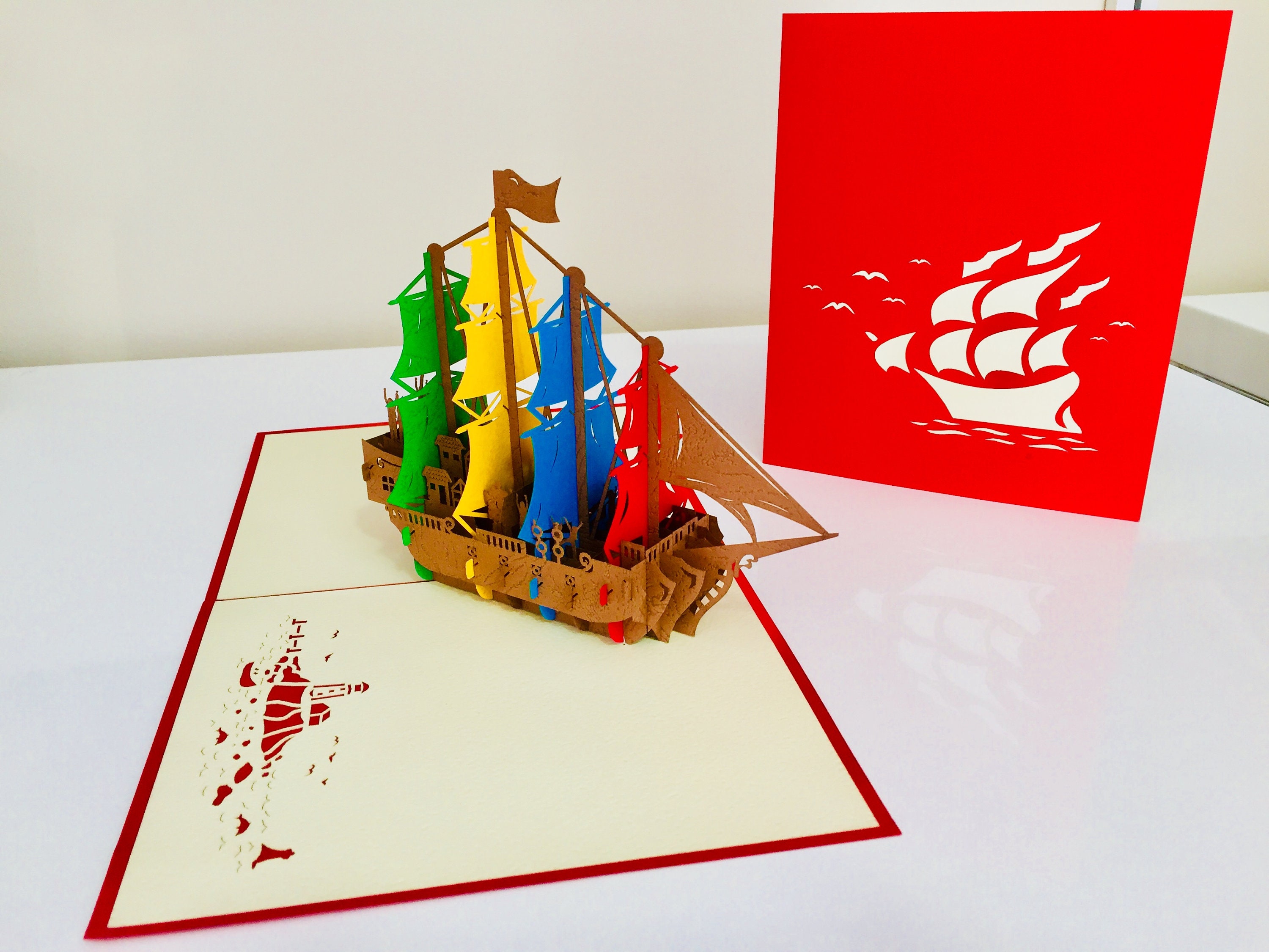 Colourful Pirate Ship Card - Created by Origami Pop Cards Sydney ...