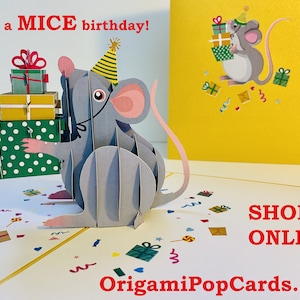 Niedliche Maus GEBURTSTAGS-Karte - erstellt von Origami Pop Cards Sydney Australia - 3D Papier Pop Up Karten - OrigamiPopCards.com Hand Made With Love
