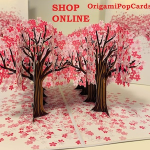 Japanese Sakura Forrest Pink Cherry Blossom Tree - Origami Pop Cards Happy Birthday Mother's Day - SHOP ONLINE https://origamipopcards.com/