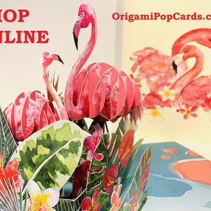 Frühlings Blumen Garten Mutter & Baby Flamingos Happy Mother's Day 3D Pop Up Grußkarte Origami Pop Cards SHOP https://origamipopcards.com/