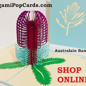 Banksia Australian Flower Turquoise & Purple 3D Greeting Card Origami Handmade Birthday Card SYDNEY SHOP ONLINE https://origamipopcards.com/