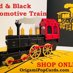 Gold & Schwarz Lokomotive Zug - Erstellt von Origami Pop Cards Sydney - 3D Papier Pop Up Karten - OrigamiPopCards.com Hand Made With Love