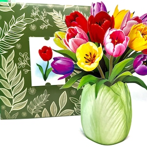 Colourful Tulip Time 3D Pop-Up Flower Bouquet Happy Birthday Hospital Allergy Friendly Origami Pop Cards Shop https://origamipopcards.com/