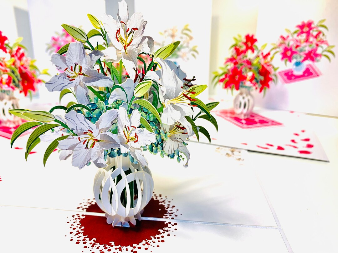 Lush White Oriental Lilies in a Vase Pop up Card - Created by Origami ...