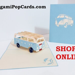 VW Sufer Kombi Vintage Campervan in Blau Erstellt von Origami Pop Cards Sydney 3D Papier Pop Up Karten - OrigamiPopCards.com Hand Made With Love
