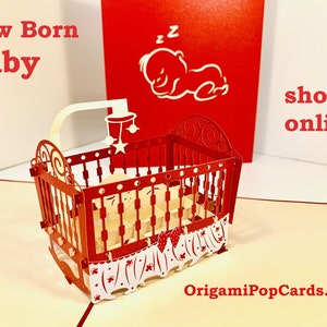 Baby Kinderbett in Rot Pop Up Grußkarte - erstellt von Origami Pop Cards 3D Pop Up Grußkarten - OrigamiPopCards.com