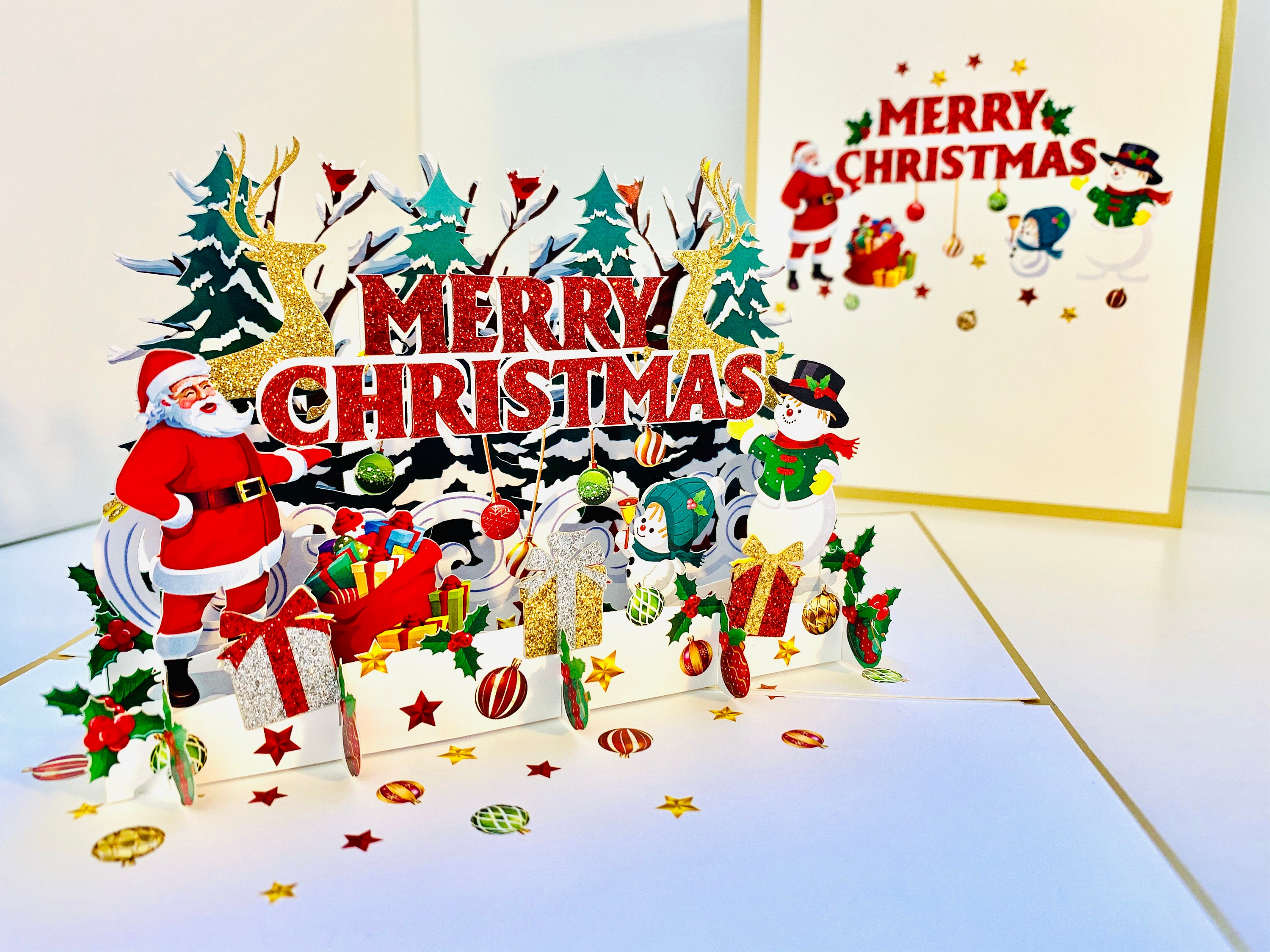 高級ゴールドエンボス加工のクラシックなメリークリスマスサンタ