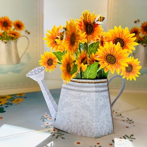Vintage Watering Can with Sunflowers 3D Pop Up Origami Greeting Card Happy Birthday Mother's Day SHOP ONLINE https://origamipopcards.com/