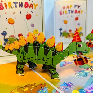 Happy Birthday Dinosaur Party with Presents Handmade 3D Pop Up Greeting Card Happy Birthday Shop Online https://origamipopcards.com/