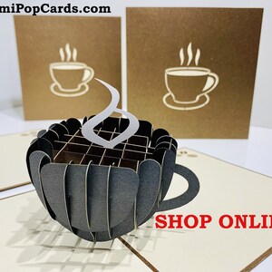 Espresso Kaffeetasse Karte - erstellt von Origami Pop Cards Sydney Australia 3D Papier Pop Up Karten - OrigamiPopCards.com Hand Made With Love