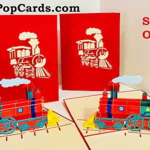 Super Süße Rote Lokomotive Zug - Erstellt von Origami Pop Cards Sydney 3D Papier Pop Up Karten - OrigamiPopCards.com Hand Made With Love