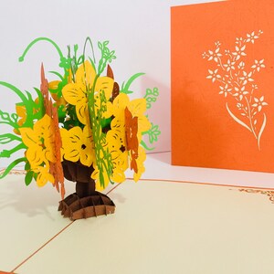 Orange & Gelb Wildblumenstrauß Karte - erstellt von OrigamiPop Cards - 3D Papier Pop Up Karten - OrigamiPopCards.com Hand Made with Love