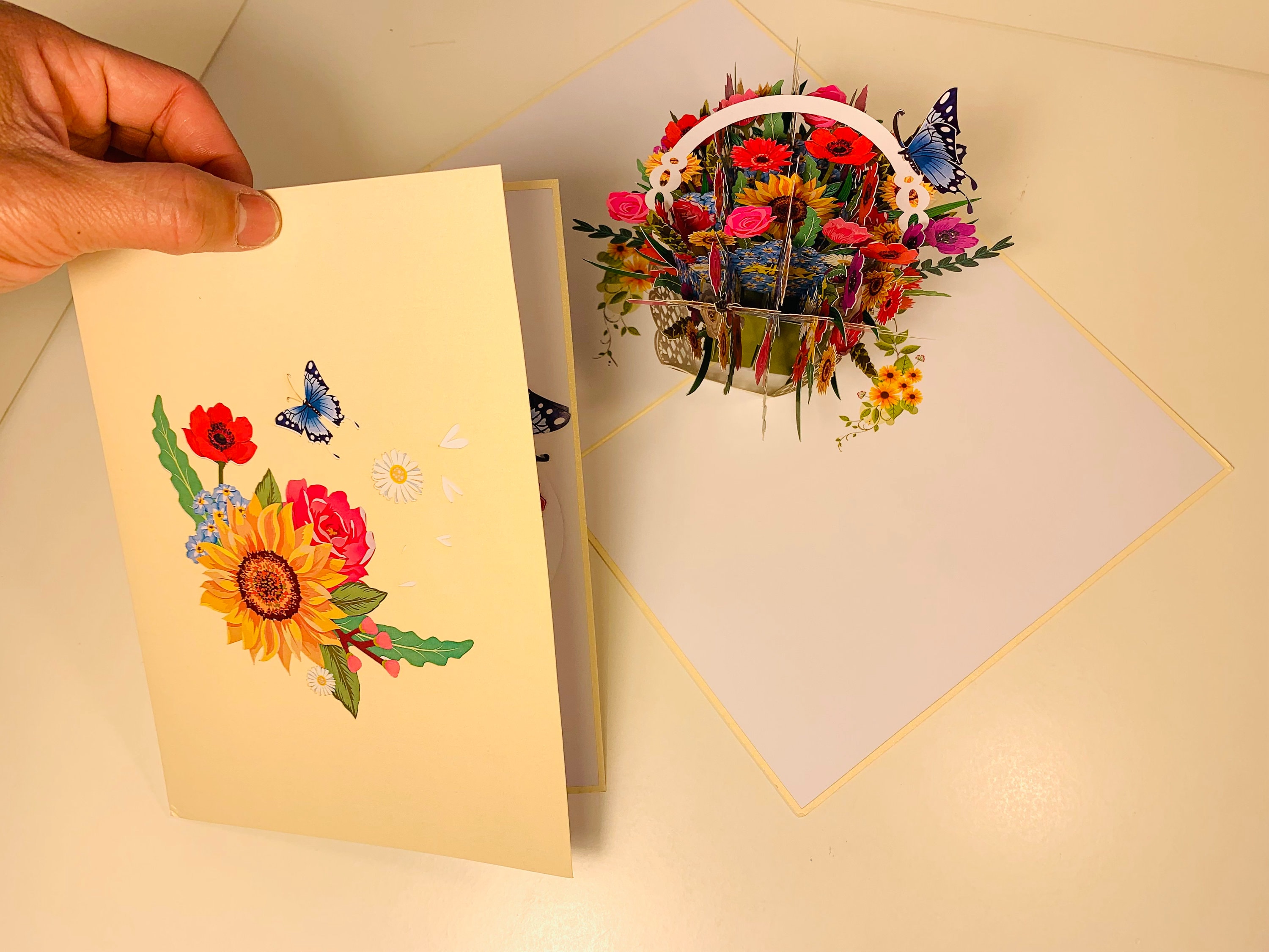 CREAM Spring Colourful Flower Basket 3D Pop up Greeting Card Happy ...