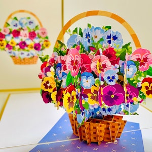 Panier de fleurs de luxe avec gaufrage doré, carte de voeux 3D pop-up, joyeux anniversaire, amour, fait main, boutique en ligne https://origamipopcards.com/