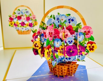 Luxury Gold Embossing Pansies Flower Basket 3D Pop Up Greeting Card Happy Birthday Love Handmade Shop Online https://origamipopcards.com/