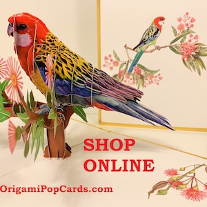 LUXURY GOLD Eastern Rosella Parrot Australian Bird Origami Pop Cards 3D Pop Up Biglietto di auguri Buon compleanno https://origamipopcards.com/