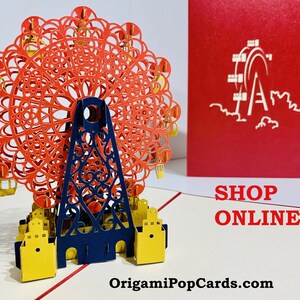 Riesenrad in Rot & Gelb Karte - Erstellt von Origami Pop Cards Sydney 3D Papier Pop Up Karten - OrigamiPopCards.com Hand Made with Love