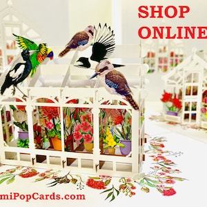 Australian Native Greenhouse Garden & Birds 3D Pop Up Greeting Card Happy Birthday Love Handmade Shop Online https://origamipopcards.com/