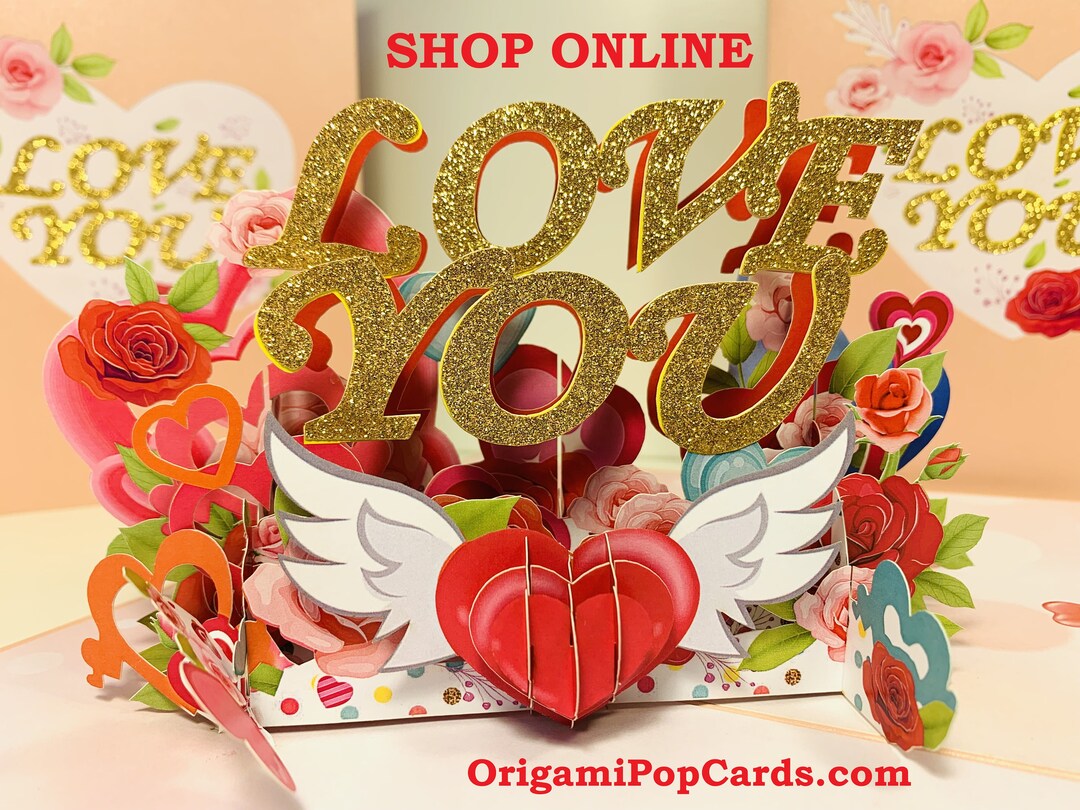 Sweetheart Rose Flower Spring Garden LOVE YOU 3D Pop up Greeting Card ...