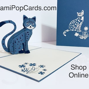 OrigamiPopCards.com - Gorgeous Cat in Silver Grey 3D Handmade Pop Up Cards Australian Design Blank Card Love Cat Card for Any Occasion