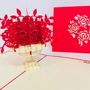 Rote Rose Blumenstrauß Blumenkarte - erstellt von Origami Pop Cards Sydney Australia 3D Papier Pop Up Karten - OrigamiPopCards.com Hand Made with Love