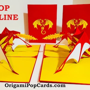 Super Cooler Feuer speiender Drache Karte Erstellt von Origami Pop Cards, Sydney Australia 3D Papier Pop Up Karten OrigamiPopCards.com Handgemacht
