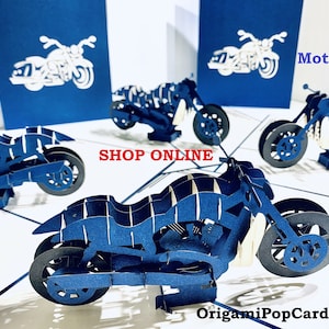Royal Blau Motorrad Karte - erstellt von Origami Pop Cards Sydney Australia - 3D Papier Pop Up Karten - OrigamiPopCards.com Hand Made With Love