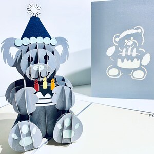 Silver Grey Birthday Teddy Bear Card - Created by Origami Pop Cards ...