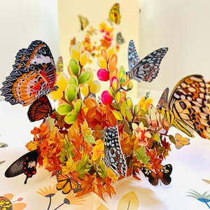 Butterflies Resting on a Bed of Autumn Fall Leaves 3D Pop Up Greeting Card Happy Birthday Thank You Shop Online https://origamipopcards.com/